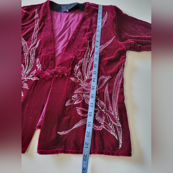 Vntg Velvet Womens Glitter Floral Cardigan Burgundy M? - Picture 7 of 8